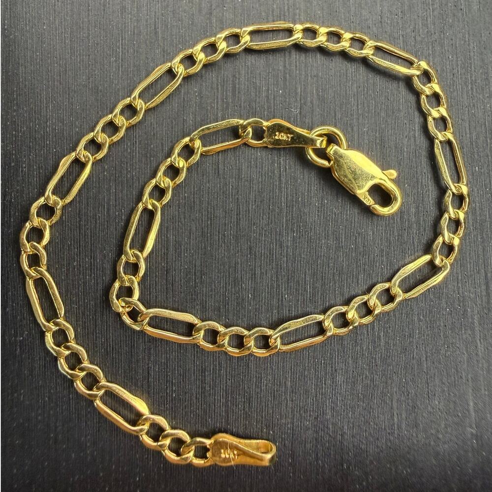 Solid 10k Italian Yellow Gold Figaro Bracelet 8 Inch Long 3.5mm Wide